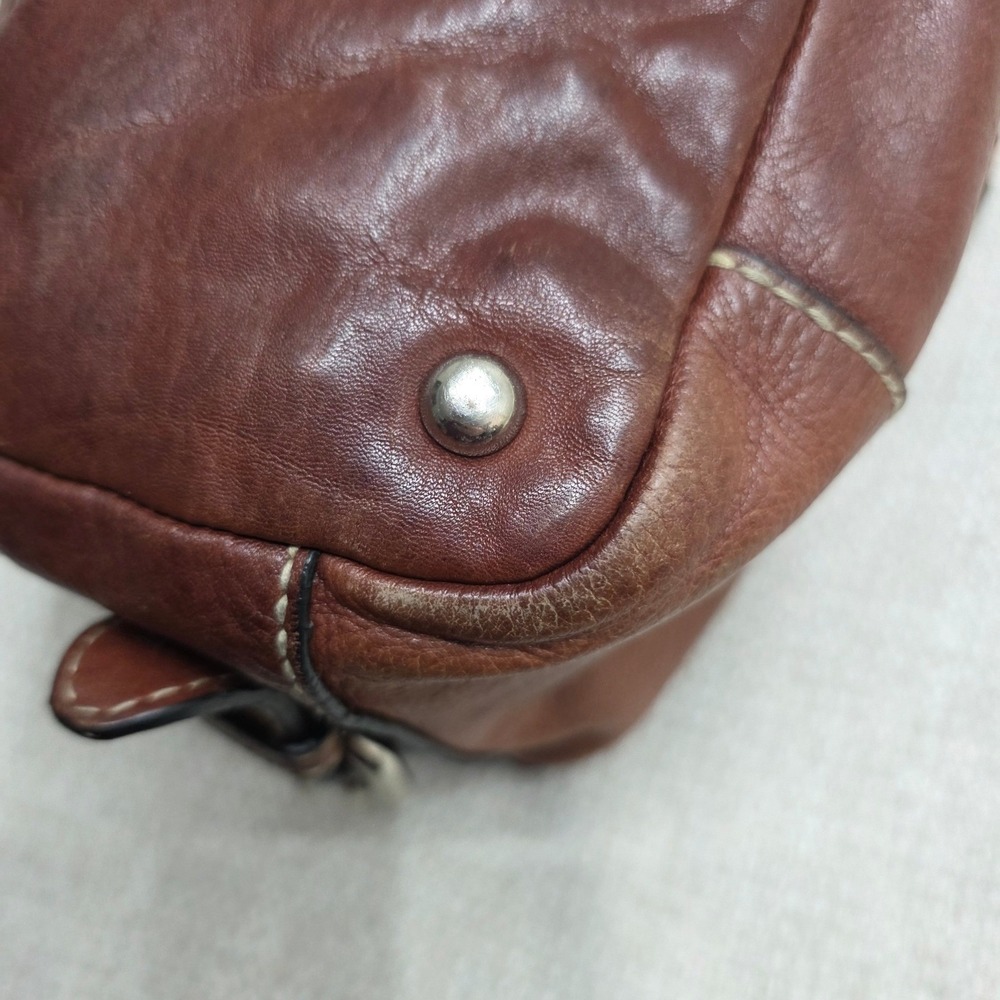 Cognac Brown Leather Hobo Fossil Satchel Braided Strap Contrast Stitching Purse - Picture 8 of 10